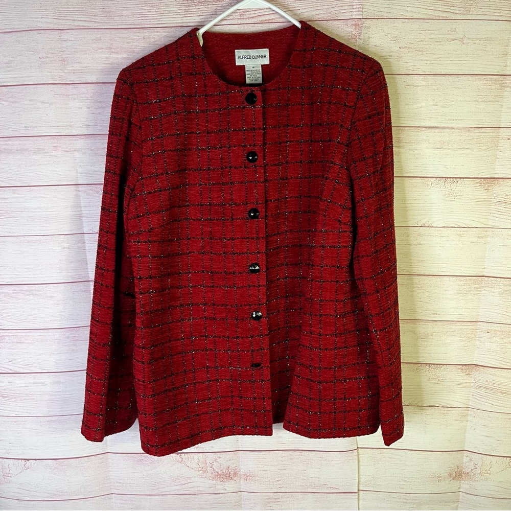 Alfred Dunner Beautiful Red & Black Tweed Jacket Size 14